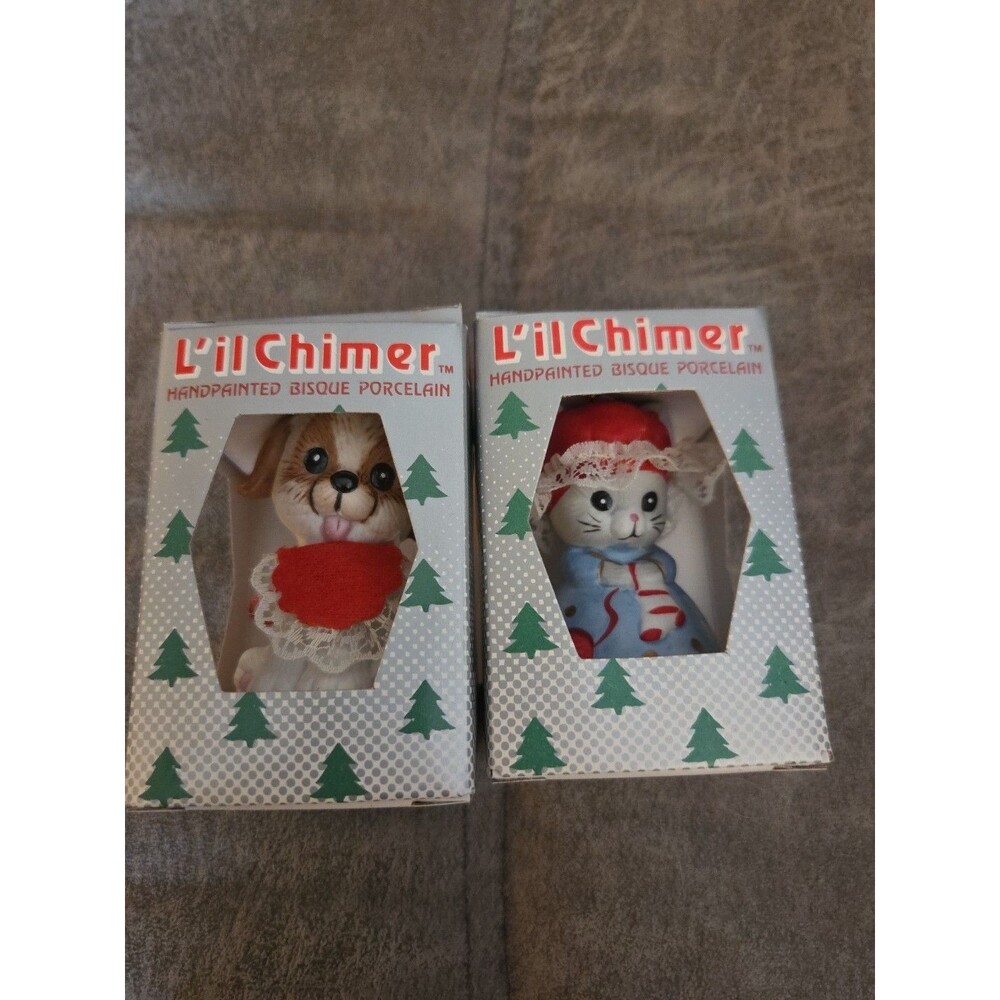 L'il Chimer Ornaments Lot of 2 – Mouse & Dog Figurines Christmas Holiday